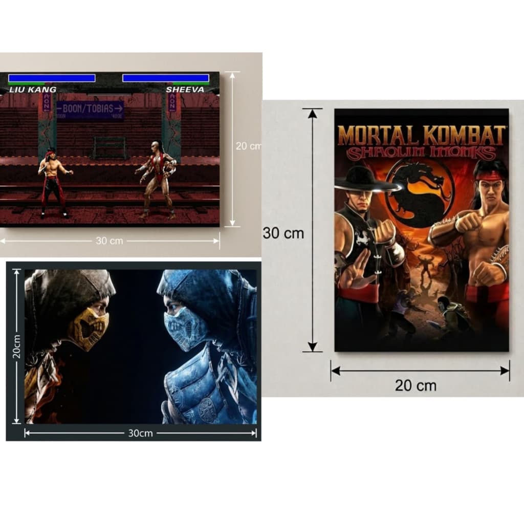 Kit Quadro Gamer HD Premium - Mortal Kombat Shaolin Monks SNES Retrô Liu Kang Sub Zero Scorpion Sheeva