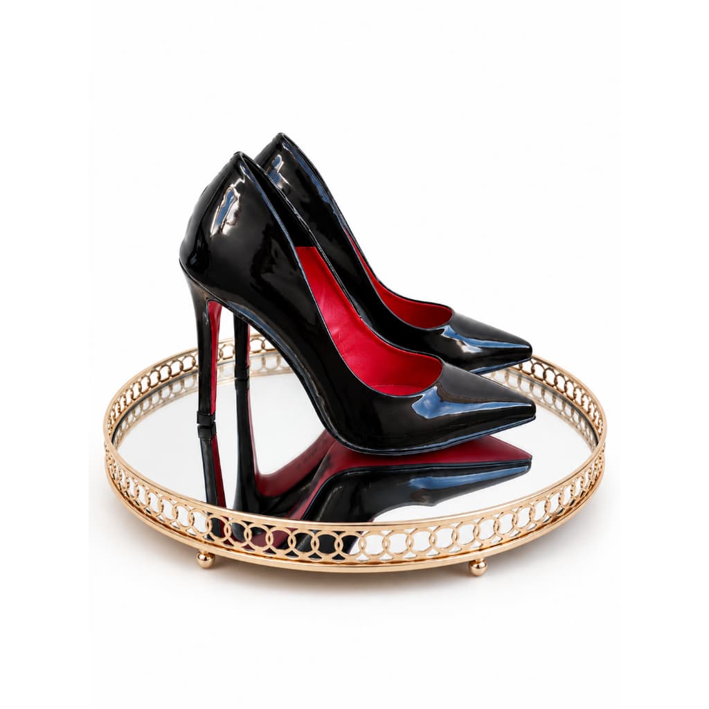 SCARPIN VERNIZ PRETO FORRO VERMELHO SOLA VERMELHA 11 CM CONFORTAVEL ELEGANTE MODA FEMININA