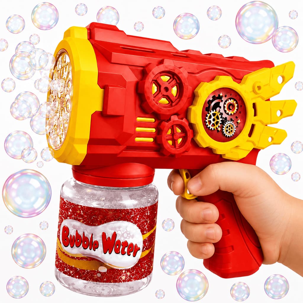 Lança Bolhas Infantil Bubble Gun Automático 6 Furos com LED Brinquedo + Pilhas AA Inclusas