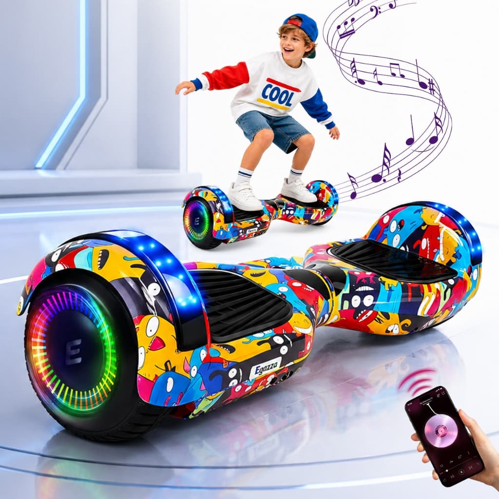 Egazza Hoverboard infantil Overboard Skate Elétrico 6,5' Polegadas com Luz LED e Bluetooth