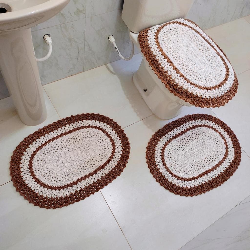 Tapete De Crochê Jogo De Banheiro Conjunto 3 Peças Kit Vezinho Artesanal
