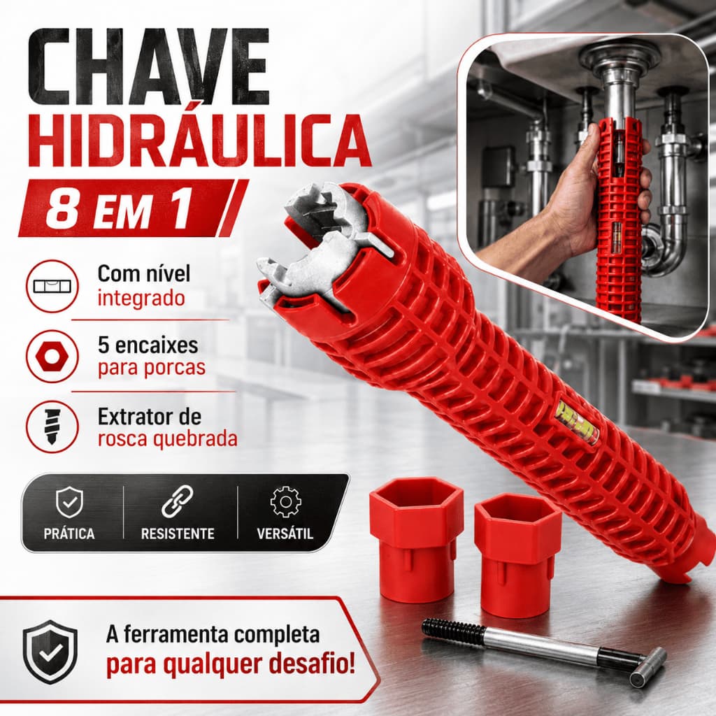 Chave Hidráulica Multiuso 8 em 1 Cano Torneira Filtro Encanamento Pia Banheiro Ferramenta Reparo Grifo