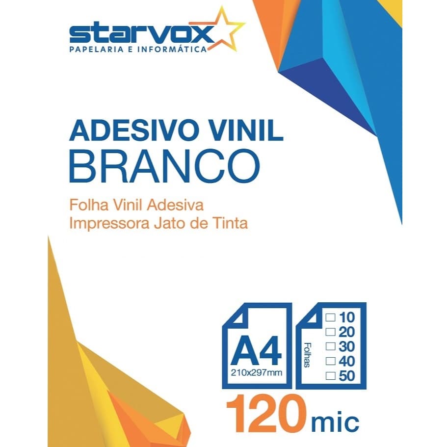 Vinil Branco brilho Adesivo 135g para impressora Jato de Tinta Formato A4 50 folhas - ALTA QUALIDADE