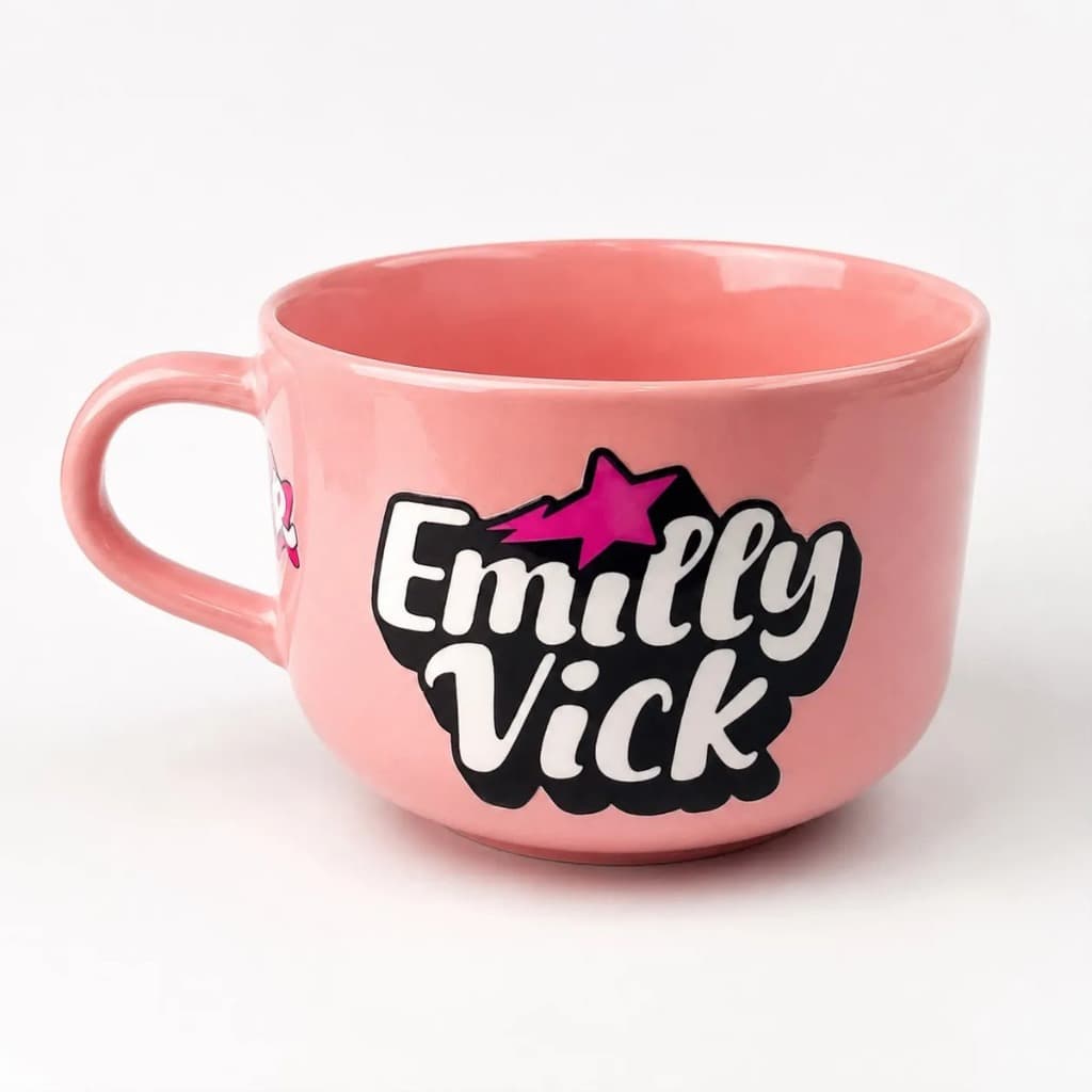 Caneca Da Emilly Vick Sopa Cereal Porcelana Criança Menina Youtuber 600ML Jumbo Grande Miojo