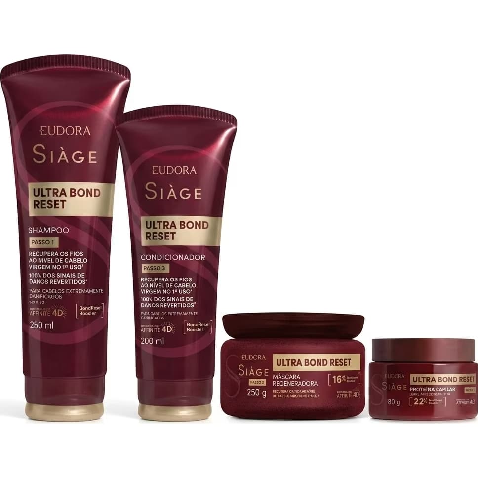 Combo Siàge Ultra Bond Reset 4 Itens Original | Shampoo Máscara Condicionador Leave-In Reconstrução