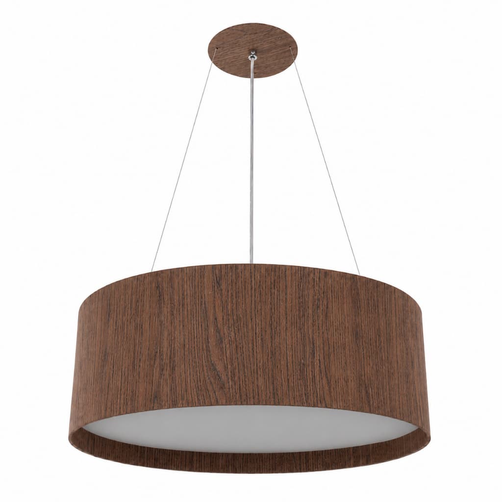 Pendente Wood Redondo 60cm - 5 luzes E27 Madeira ﻿Lustre Sala Jantar Decoração Freijó Imbuia