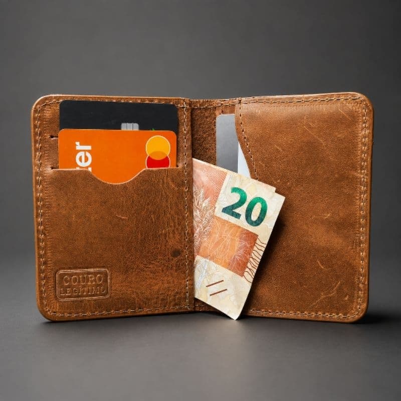 Carteira Masculina Porta Cartão Couro Legítimo Whisky Compacta
