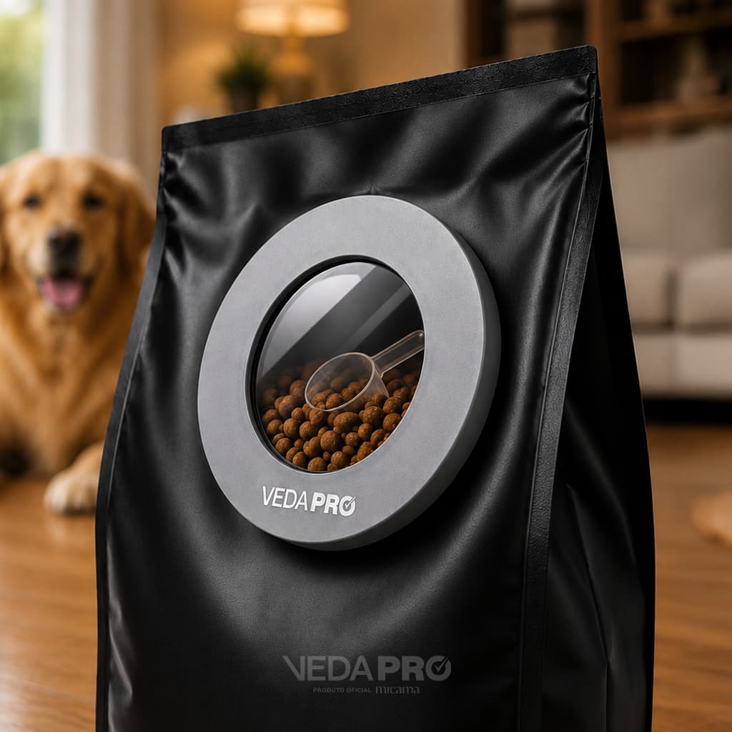 Tampa Hermética Vedapro para Saco de Ração Cachorro e Gato Pet Vedação com Visor + Copo Dosador