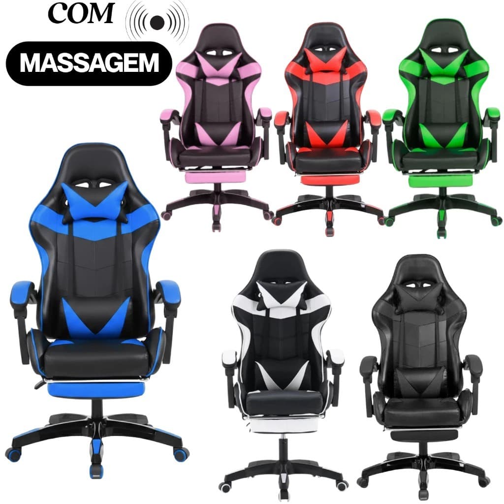 Cadeira Gamer Escritório Giratoria Com MASSAGEM Lods Gamers Ergonômica Apoio de Pe Vibrantes Jogos