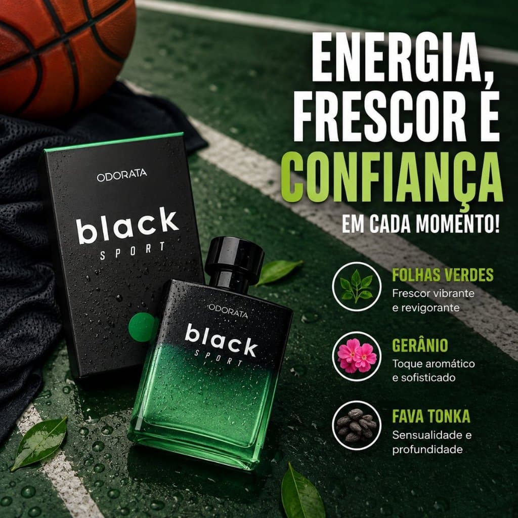 Perfume Masculino Black Sport  Fragrância Oriental Amadeirado 100ml Odorata