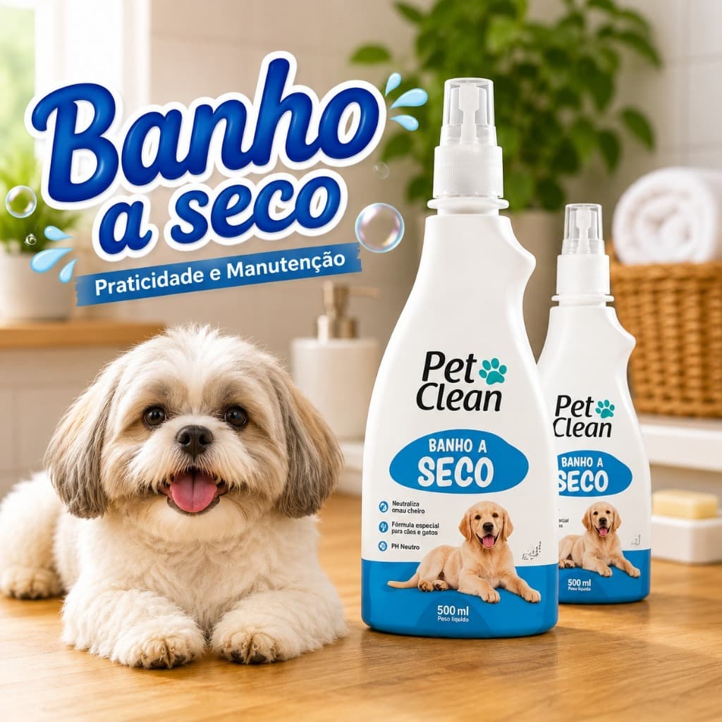 Spray banho a seco para banho em casa em  cães e gatos 500ml líquido perfuma e hidrata