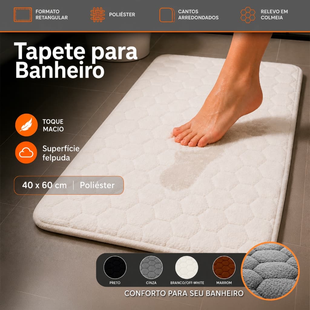 Tapete para Banheiro Flufly 40x60 cm com Relevo Colmeia Textura Acolchoada