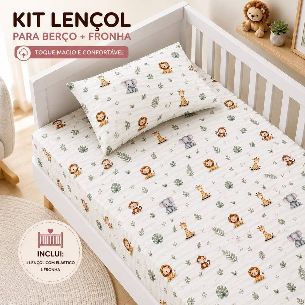 Kit Lençol para Berço + Fronha Infantil Estampado