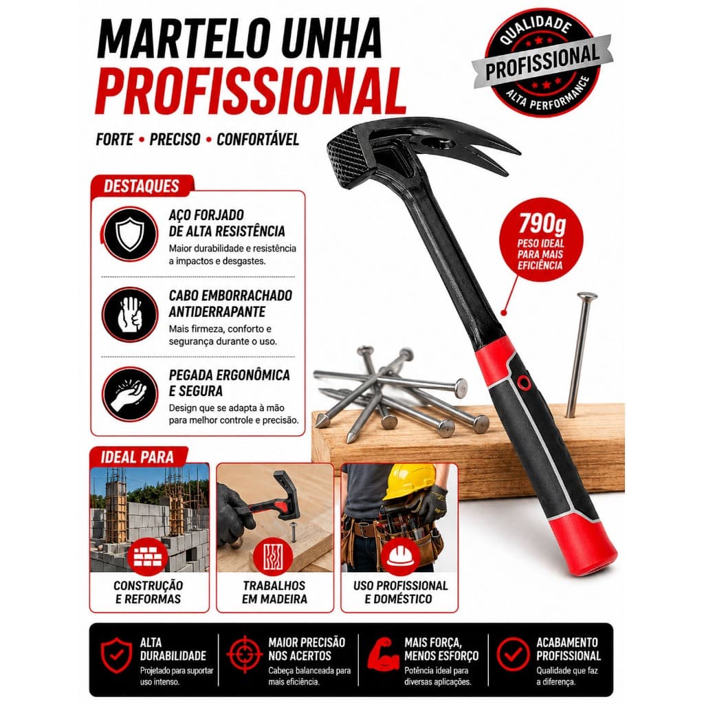 Enxó Martelo Carpinteiro Unha Extrator de Prego Cabo 38cm Emborrachado Goiva Plaina Aço Forjado Profissional