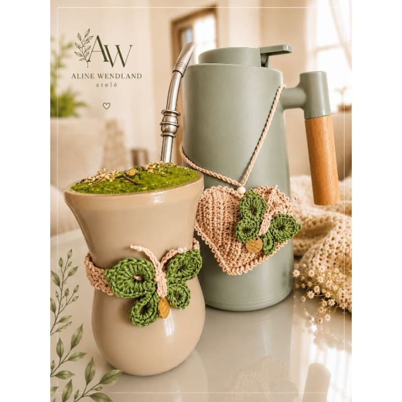 Kit Pingente + Chocker Borboleta Crochê Artesanal Fio 100% Algodão