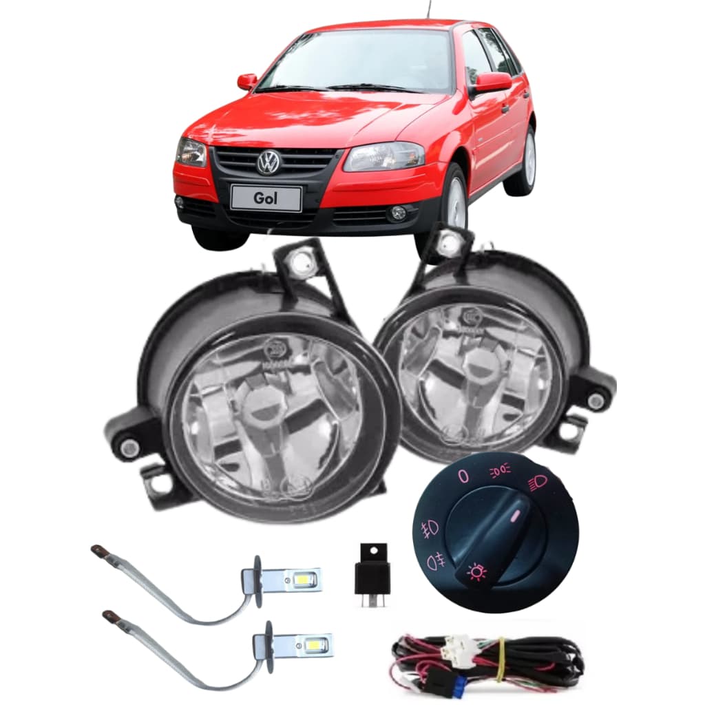 Kit Auxiliar Milha Gol G4/ Parati G4/ Saveiro G4 2006 2009 COM LAMPADA DE LED H3