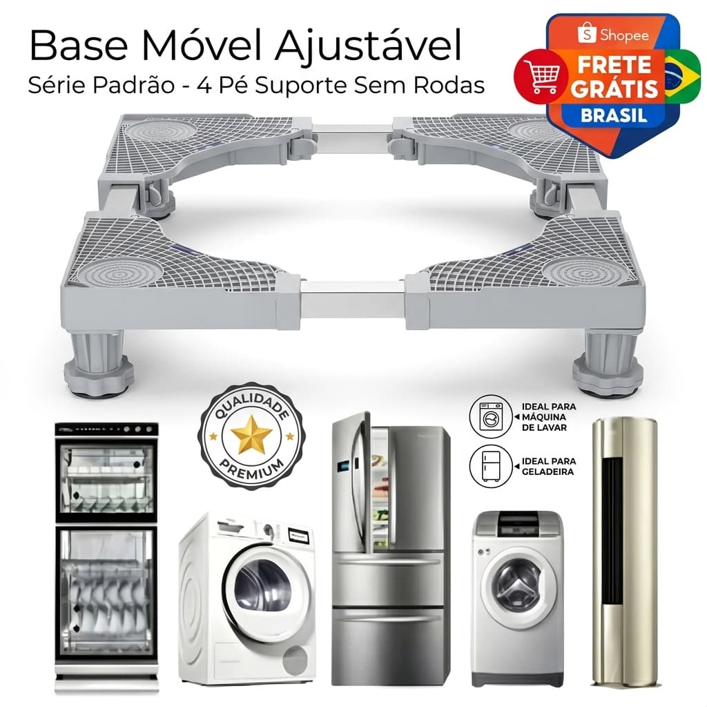 Suporte para Geladeira Máquina de Lavar e Fogão Reforçado Base Elevatória com Pé Regulável