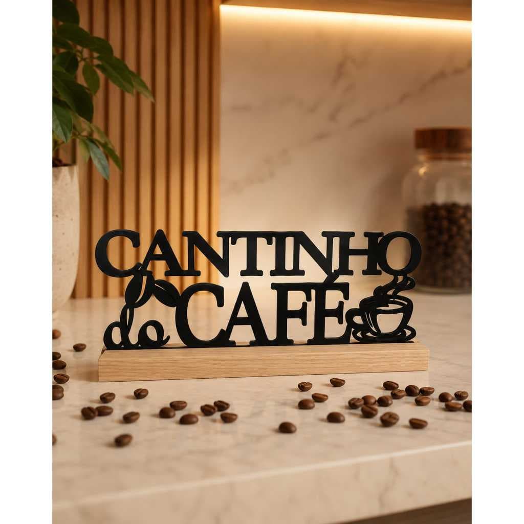 PLACA DECORATIVA CANTINHO DO CAFÉ COM BASE EM MADEIRA -DECORAÇÃO PARA CANTINHO DO CAFÉ