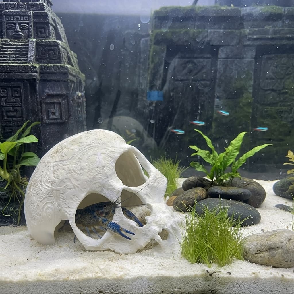 Caveira Toca para Peixes Decoração de Aquário Esconderijo Enfeite Temático Aquascaping Abrigo para Peixes Répteis