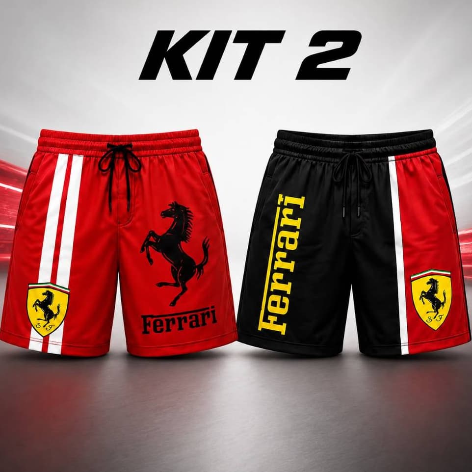 Kit 2 Shorts Masculinos Tactel Sublimado Esportivo Secagem Rápida Formula One Marca  P ao XG