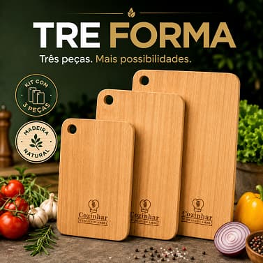Kit 3 Tábuas de Corte Madeira Stolf para Cozinha Cortar Preparar e Servir