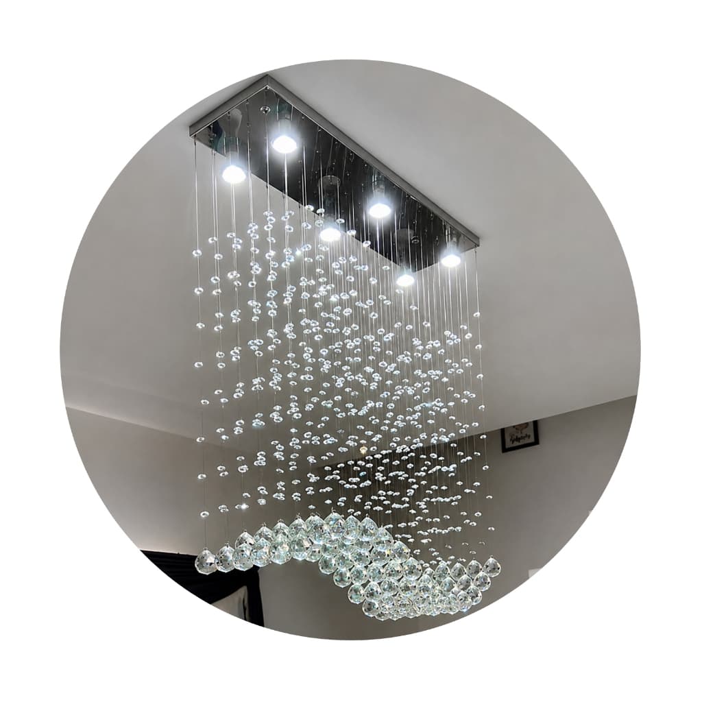 Lustre De Cristal Legítimo K9 Onda 70x20cm Base Inox Espelhado Luminária Para Teto Moderna