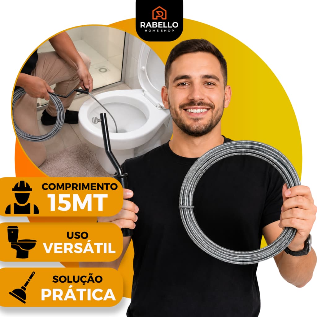 Desentupidor Manual 15 Metros Pia Ralo Cano Calha De Aço Cozinha Limpa Resíduos Limpeza Manivela