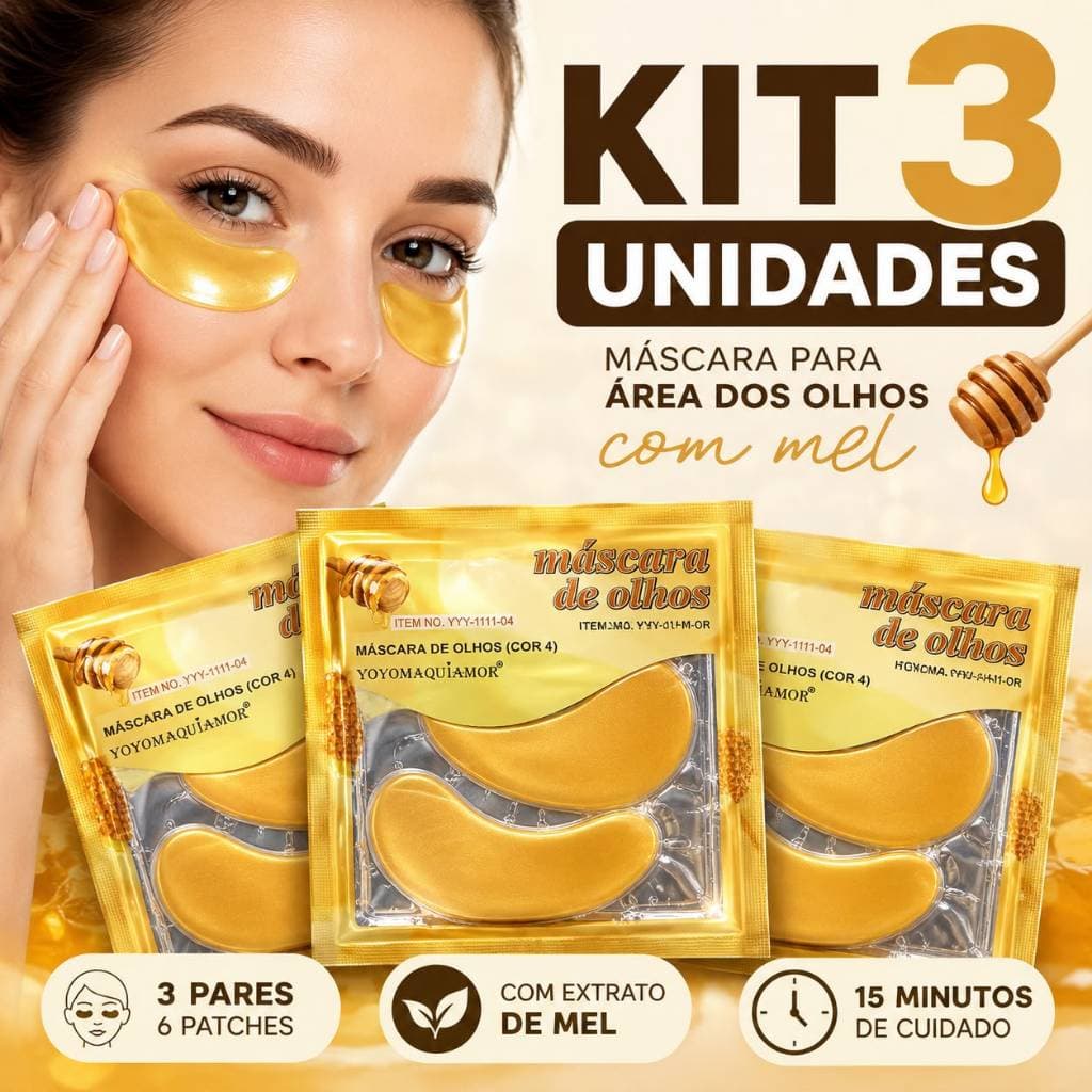 Kit 3 Máscaras para Olhos Patch Dourado com Mel Hidratante Área dos Olhos Skincare