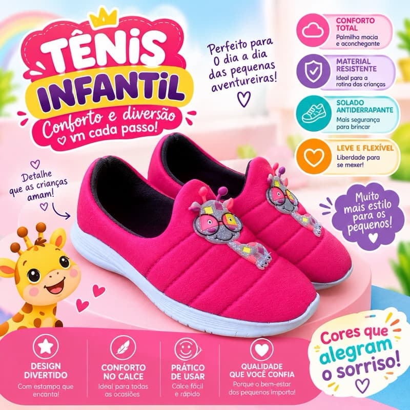 Tênis Infantil Menina Meia Calce Fácil Leve Confortável volta as aulas - TÊNIS ESCOLAR INFANTIL