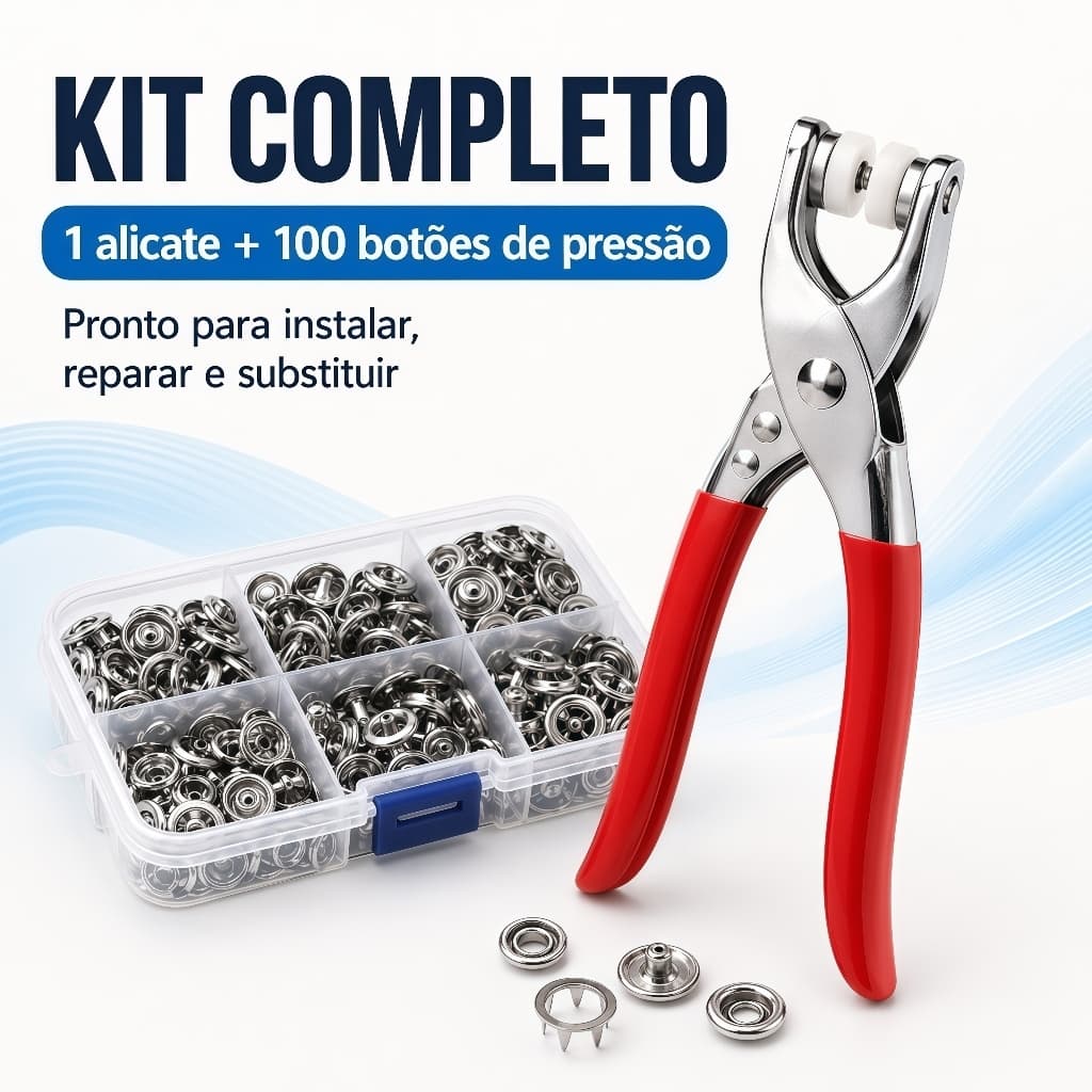 Alicate Aplicador Com 100 Botões De Metal De Pressão Para Roupas Costura Artesanato