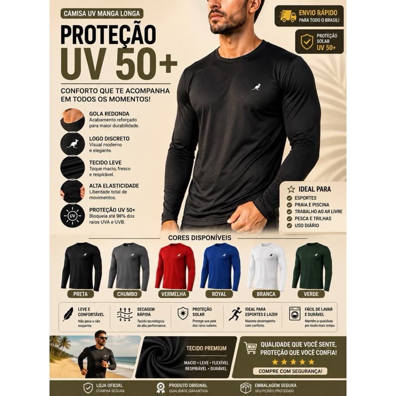 Camisa Térmica Proteção Uv 50+ Manga Longa Segunda Pele Malha Fria Unissex