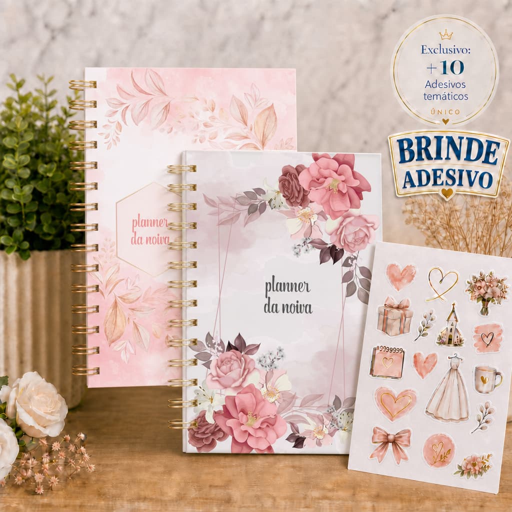Planner da Noiva Rose Floral Agenda Casamento 298 Páginas Personalizado Checklist Organização A5 com 10 adesivos