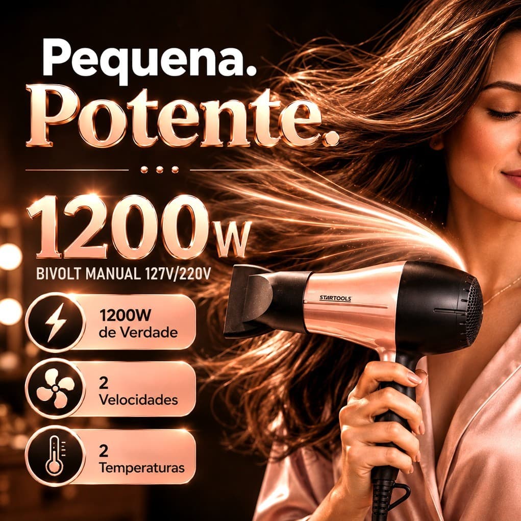 Secador de Cabelo Portátil 1200W Bivolt Manual Dobrável Compacto 2 Velocidades Viagem Academia Rosa