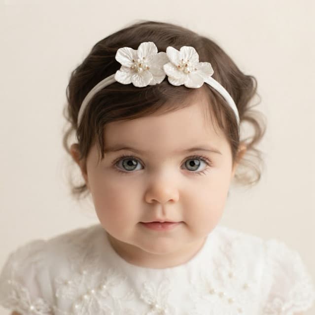 Faixa cabelo bebê Tiara de luxo com flores peroladas Produto artesanal Faixa de Meia RN faixinha de luxo para daminhas