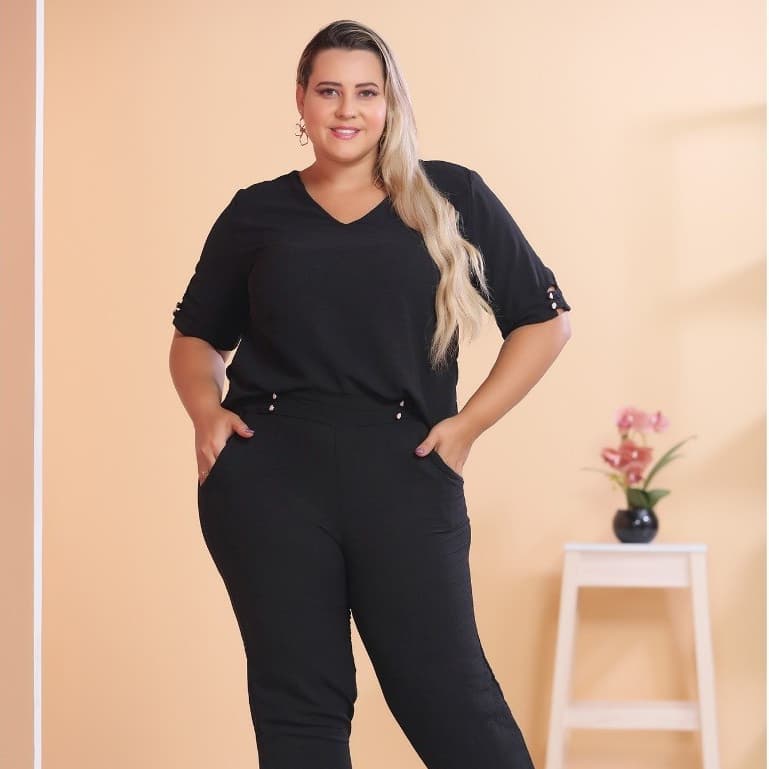 Conjunto Plus Size Feminino Pantalona Decote V/COD:V60