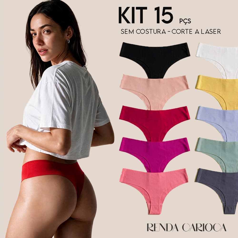 Kit 15 Calcinhas Fio Dental Sem Costura Corte Laser – Microfibra Conforto Invisível P-GG