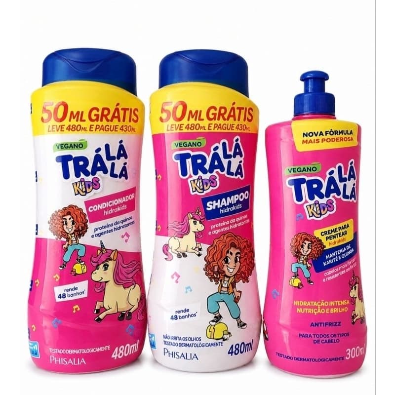 Kit Tra La La Hidrakids Shampoo 480ml + Condicionador 480ml + Pentear 300ml