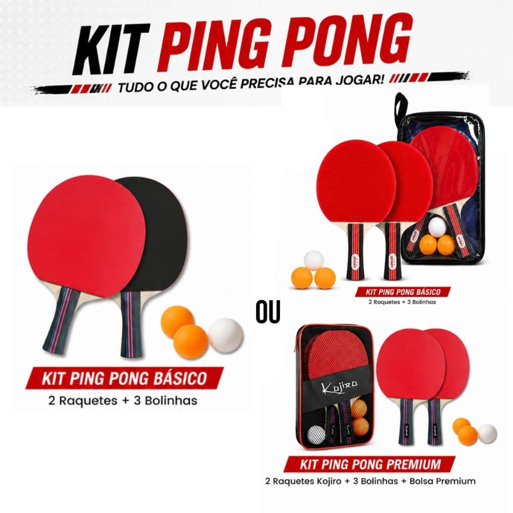 Kit Ping Pong c/ 2 Raquetes e 3 Bolinhas Tênis Mesa