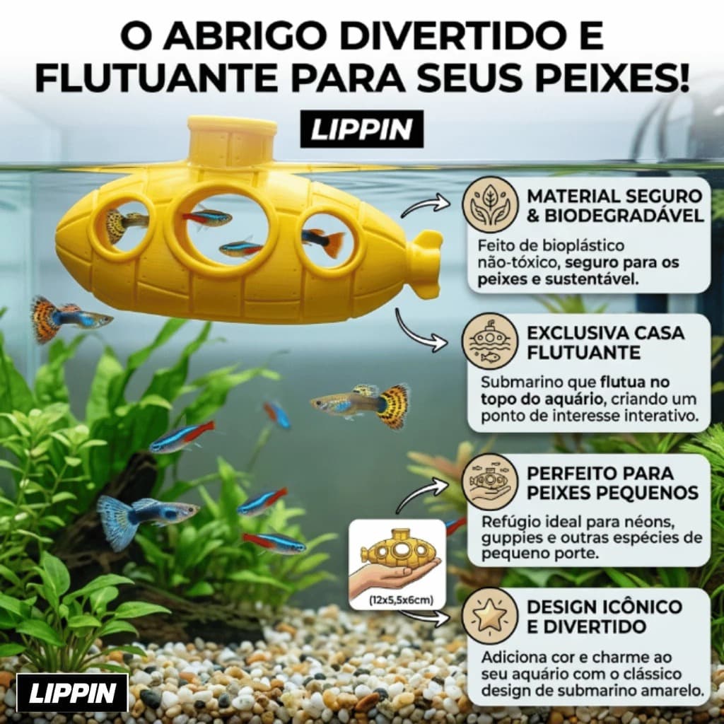 Submarino Decoração, Casinha Flutuante Para Peixes Aquário Refúgio