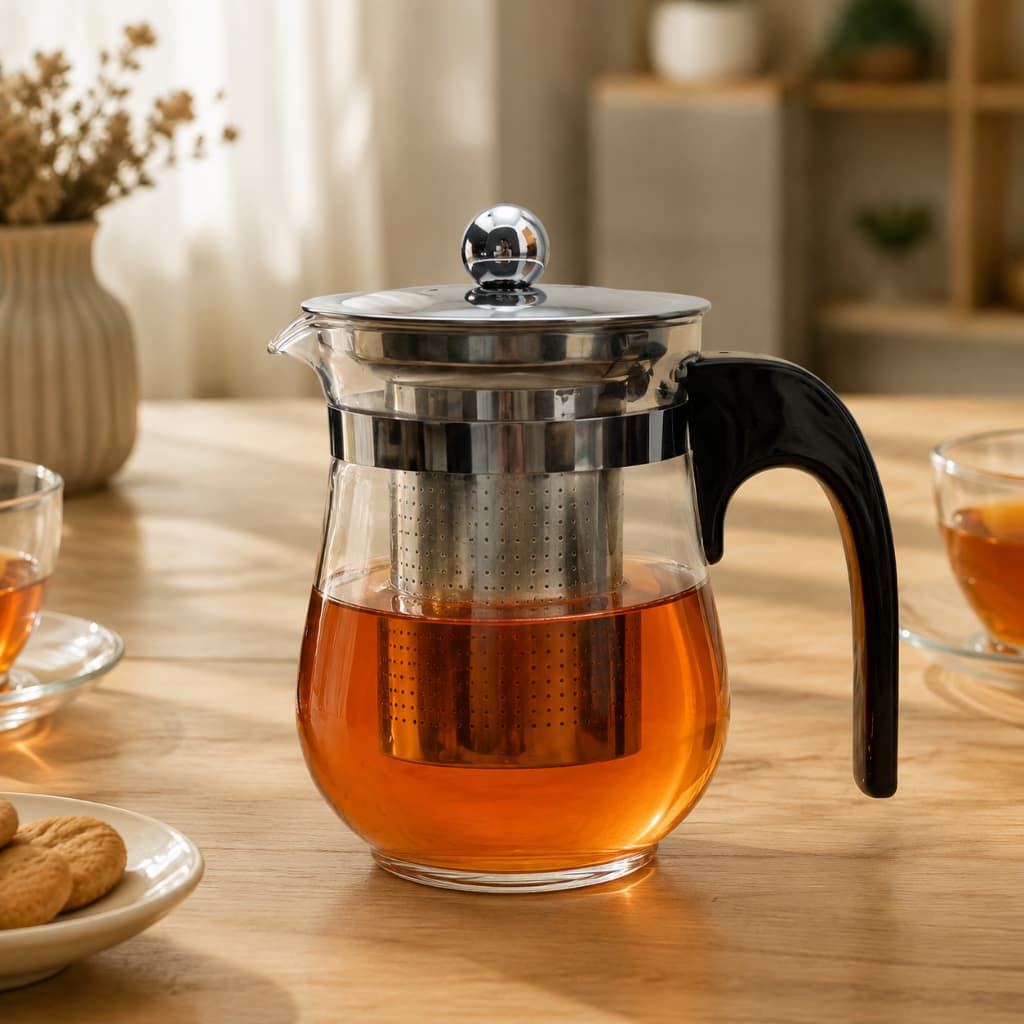 Chaleira Vidro Borossilicato 500 ml Infusor Chá Café Bule com Tampa Inox Resistente Coador