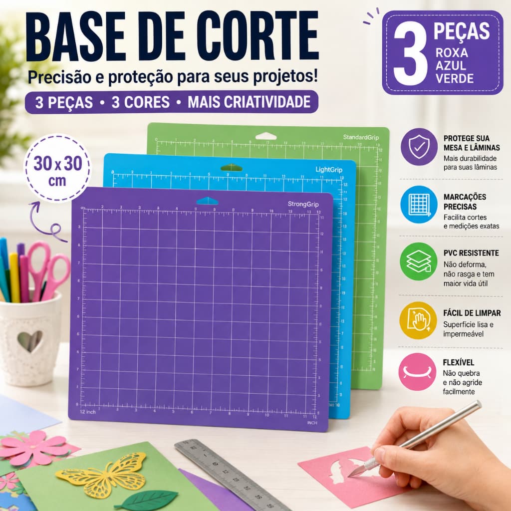3 peças Base de Corte Adesivas para Cricut Adhesive 30x30cm, DIY e Corte de Precisão