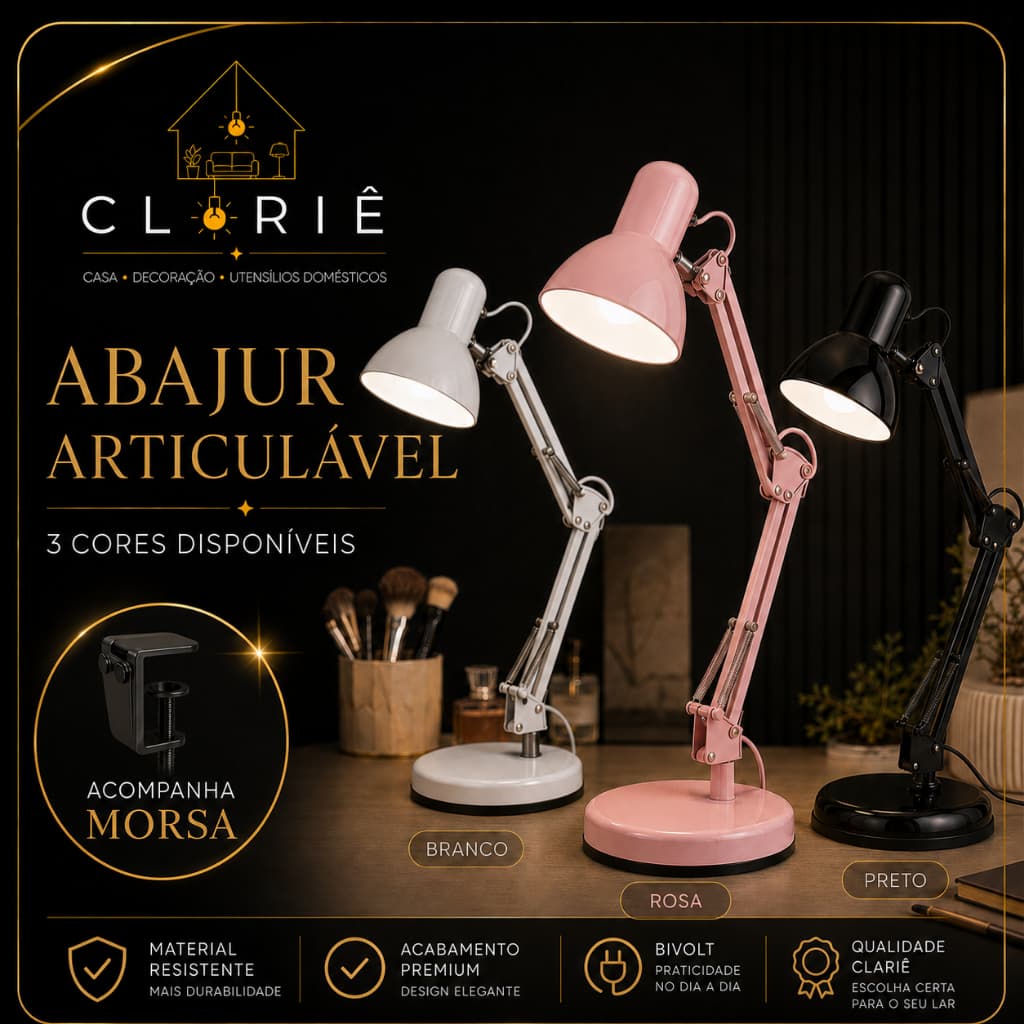 Luminária de Mesa Grande 60cm Articulada Regulável Abajur de Mesa Para Manicure Estudo Leitura