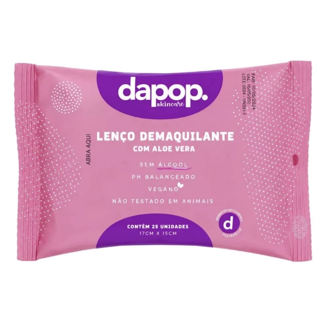 Lenço Demaquilante com Aloe Vera 25 unidades - Dapop