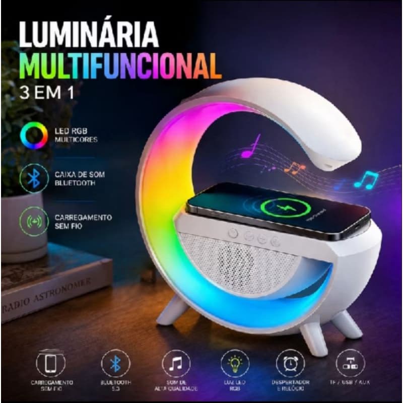 Caixa De Som G-Speaker Station Carregador Por Indução Sem Fio Multifunções Alto-falante..
