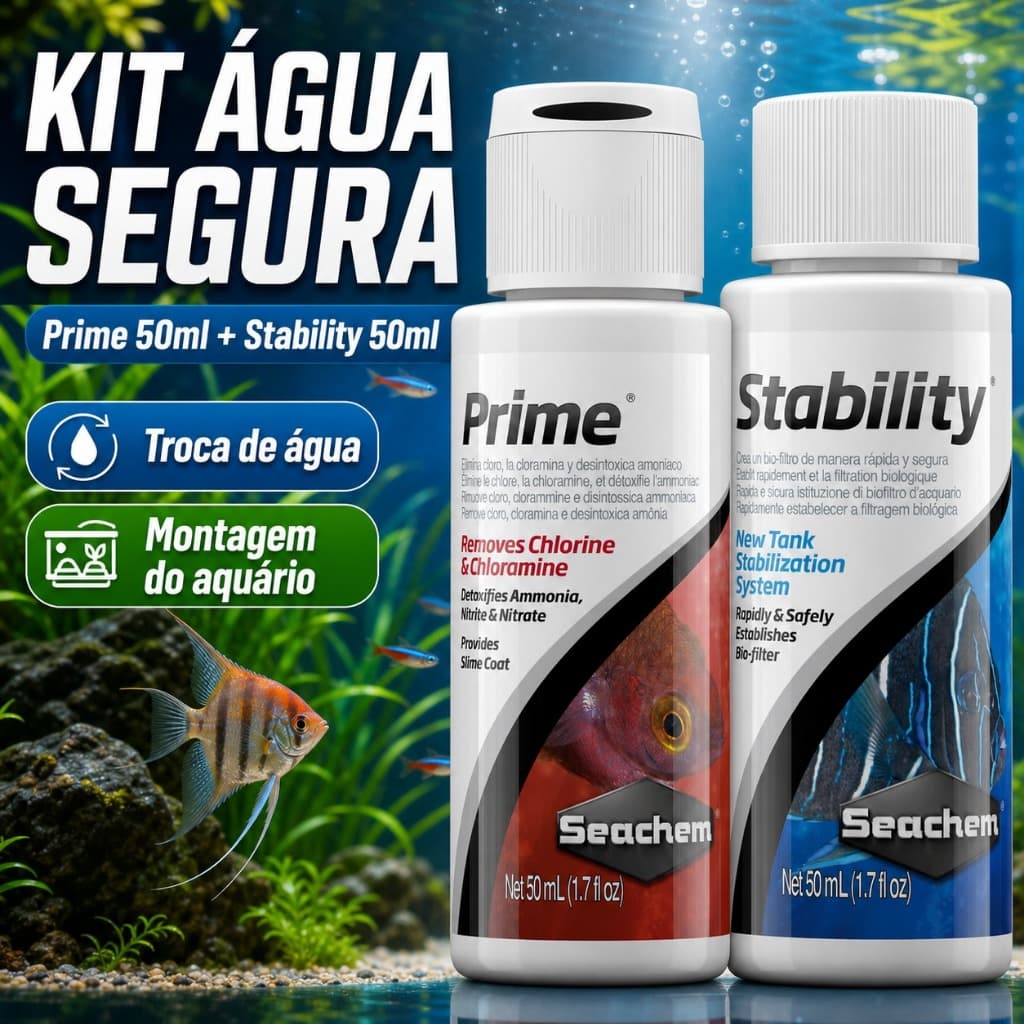 Kit Seachem Prime 50ml + Stability 50ml Aquario Agua Segura