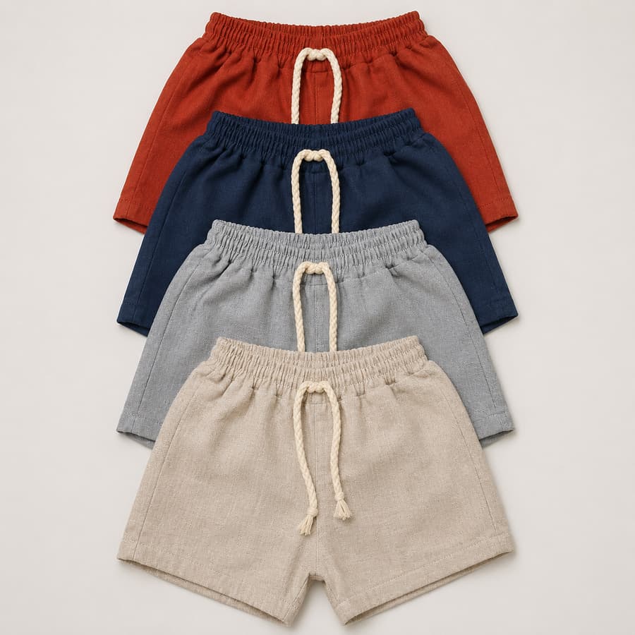 Kit c/4 Short Infantil - Tecido Linho de primeira qualidade 1 a 8 Anos