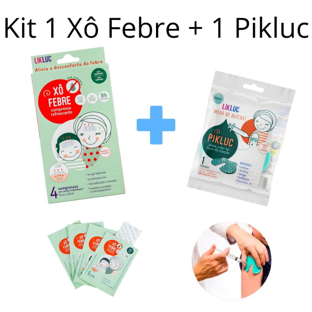 Kit Vacina com Pikluc Alívio da Injeção + Xô Febre Compressa Likluc Infantil Conforto Térmico Premium