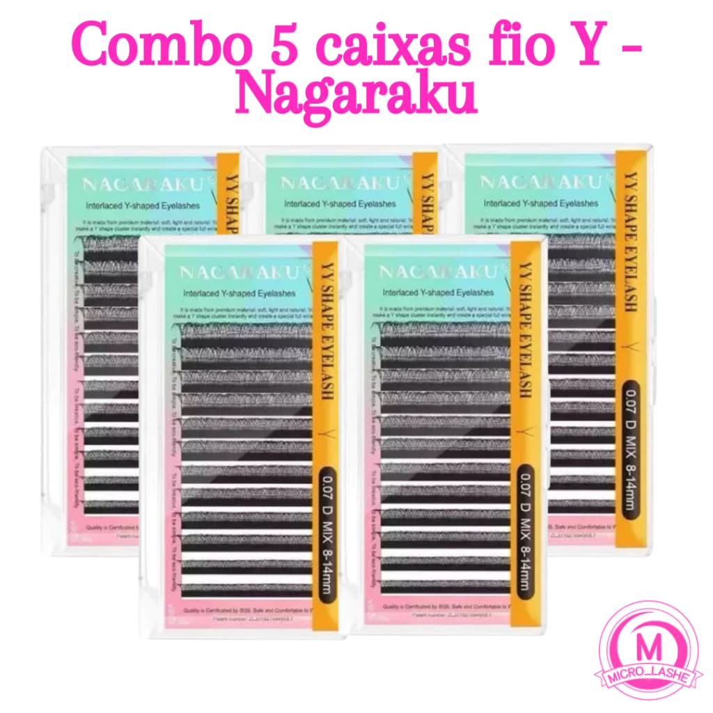 KIT 5 Cílios Y Nagaraku Volume Brasileiro Original com Selo Mix e Individual Curvatura D