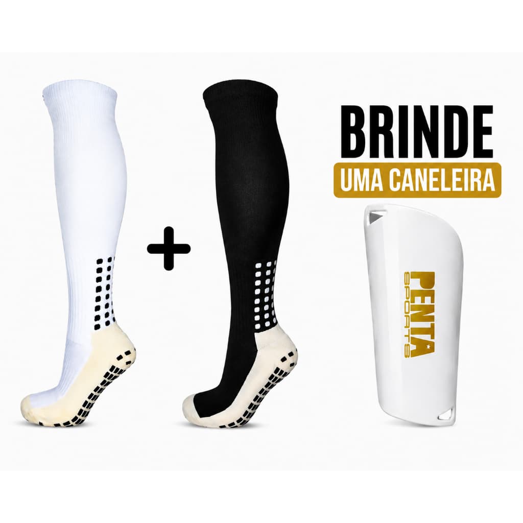 Kit 2 Pares Meião Antiderrapante 37ao43 Profissional Longo + Brinde