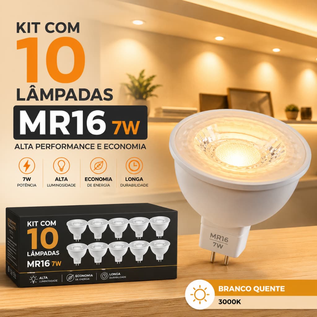 Kit 10 Lampadas Led Dicroica 4.8W Mr16 Gu10 para spot, lâmpadas e decoração - ASTRALED